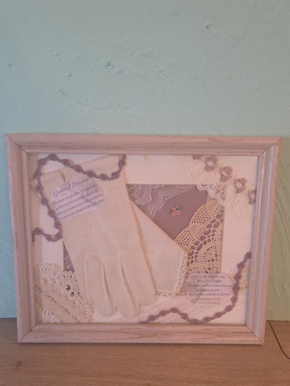 Vintage-Inspired Cream Decorative Wall Art with Lace and Gloves